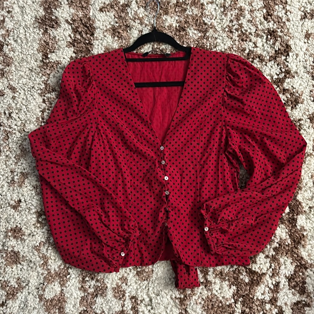 Red Black Polk-A-Dot Blouse
